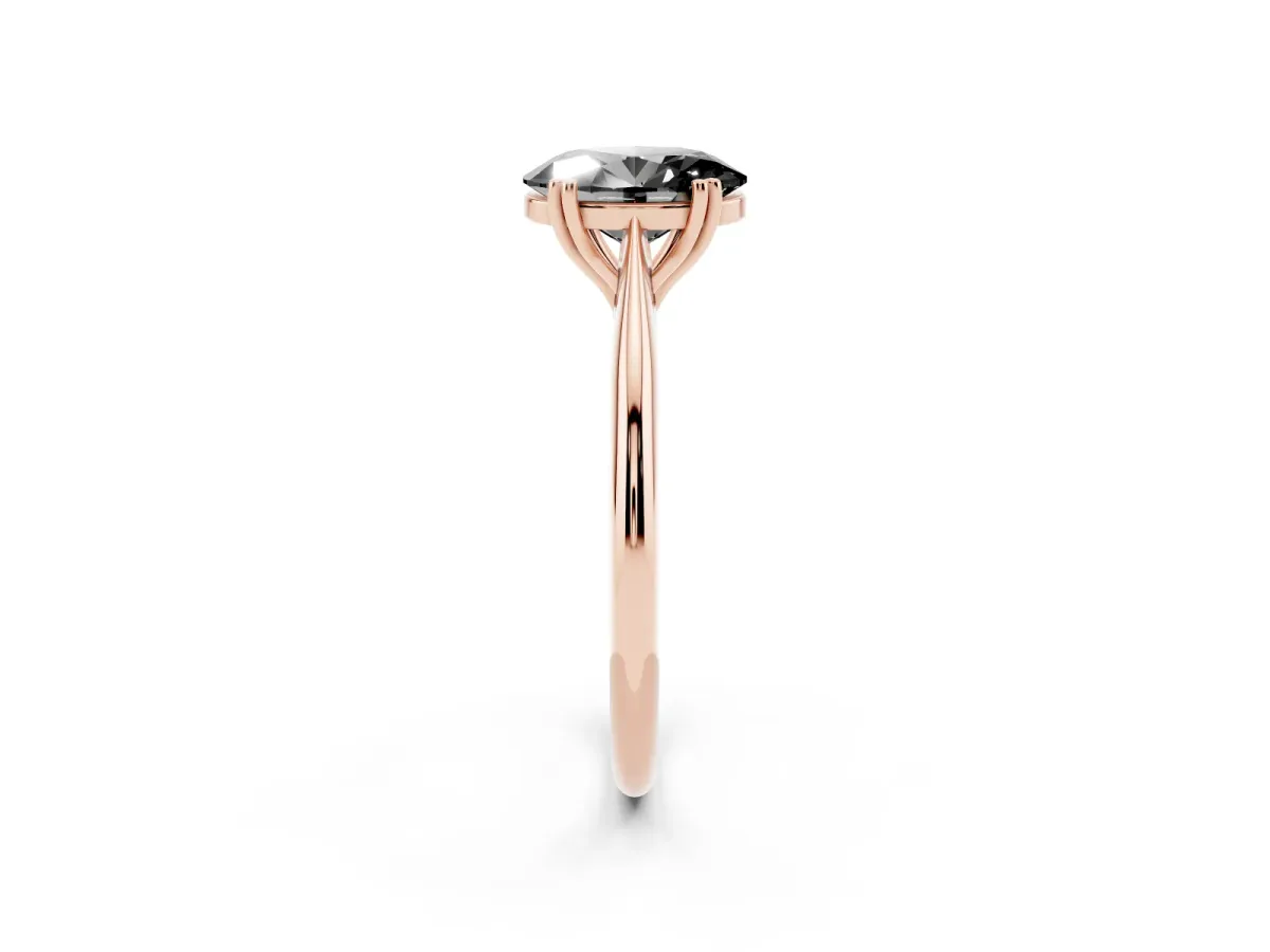Fancy Black Oval Cut Solitaire Diamond Ring with Six-Prong Setting and Classic Band Rose gold
