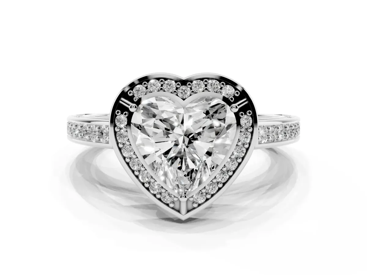 Heart Cut Cut Halo Pave Split Shank Prong Setting Ring Silver