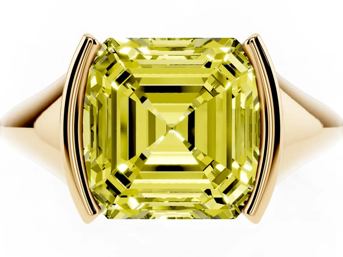 Fancy Yellow Asscher Cut Solitaire Tension Set Diamond Ring Yellow gold