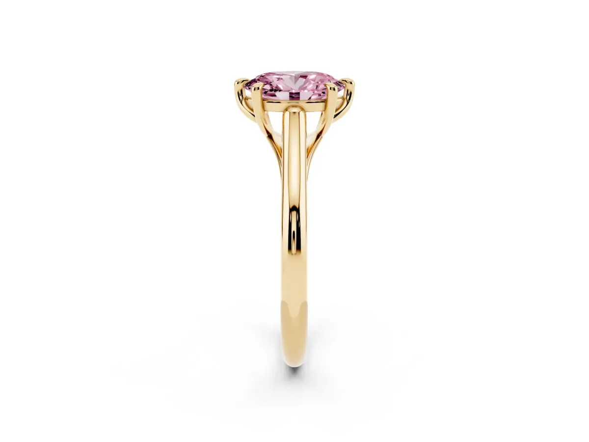 Fancy Pink Oval Cut Solitaire Engagement Ring with Six-Prong Setting and Classic Band Yellow gold