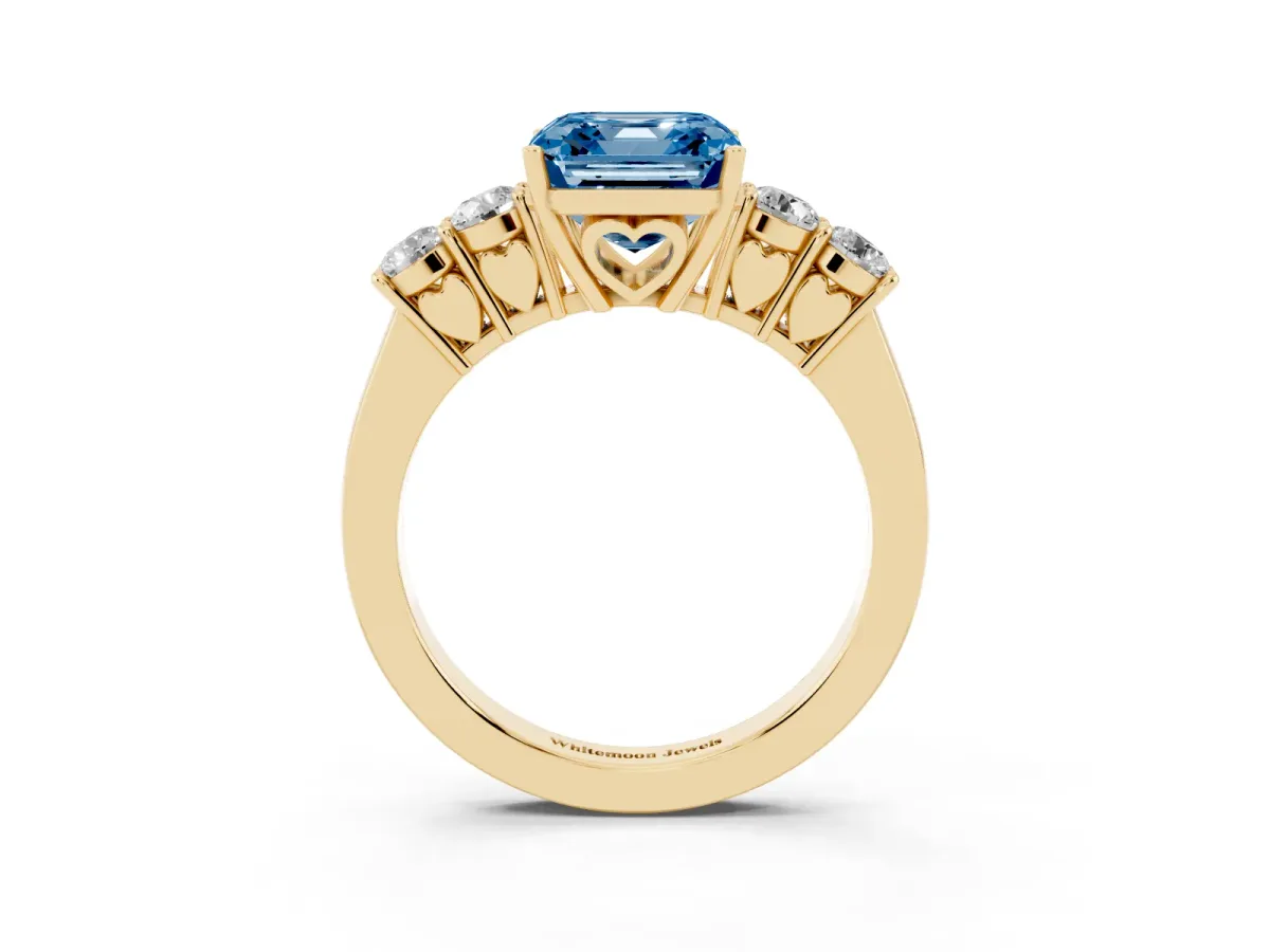 Fancy Blue Asscher Cut Cut Diamond Five-Stone Prong Set White Gold Ring Yellow gold