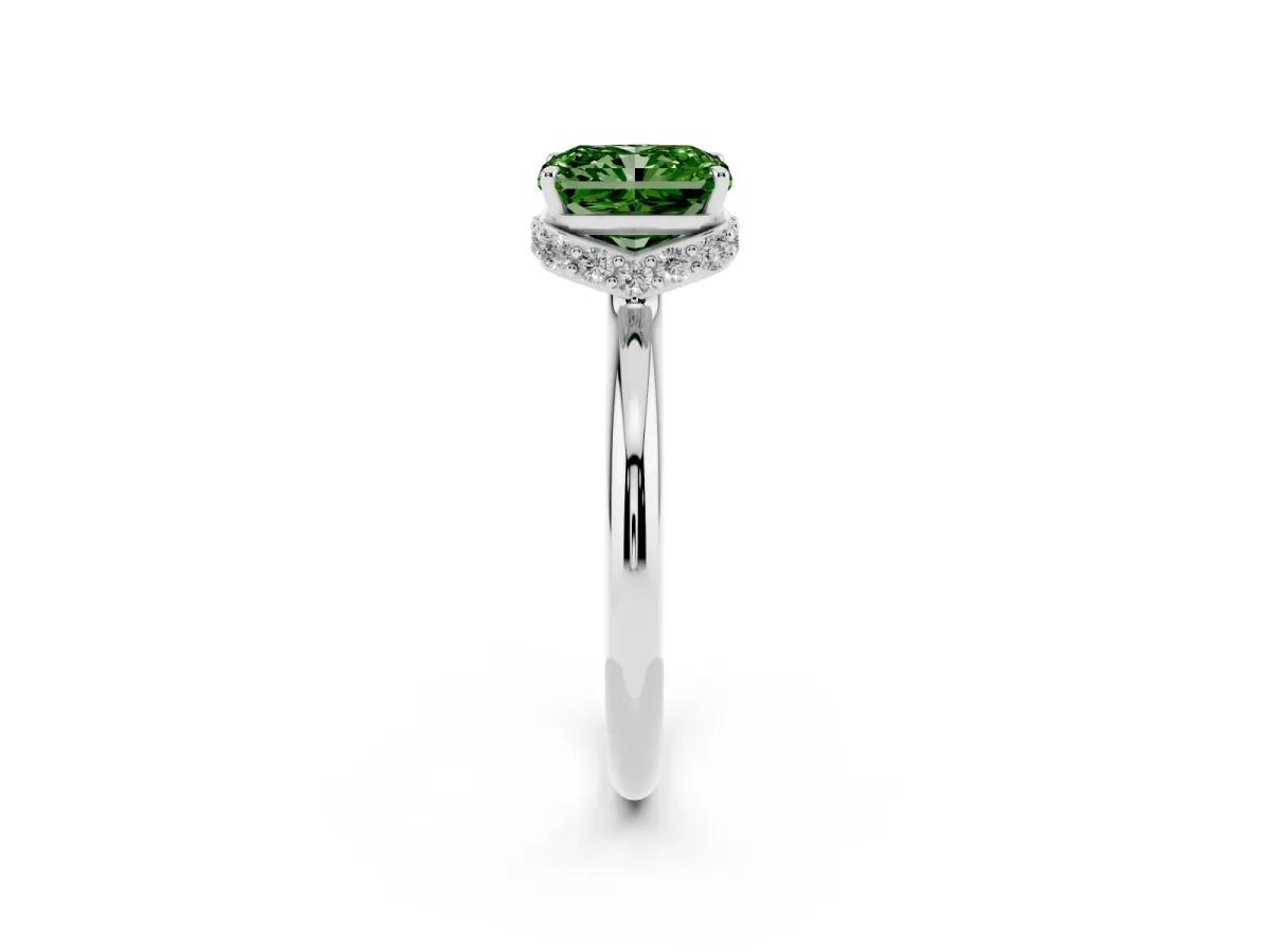 Fancy Green Radiant Cut Brilliant Solitaire Engagement Ring with Six-Prong Setting and Classic Band Silver