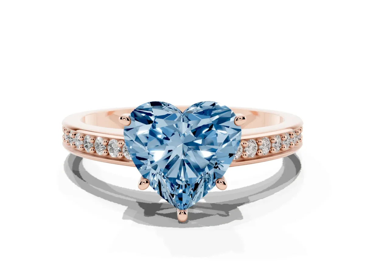 Fancy Blue Heart Cut Solitaire Pavé Band Prong Setting Ring Rose gold