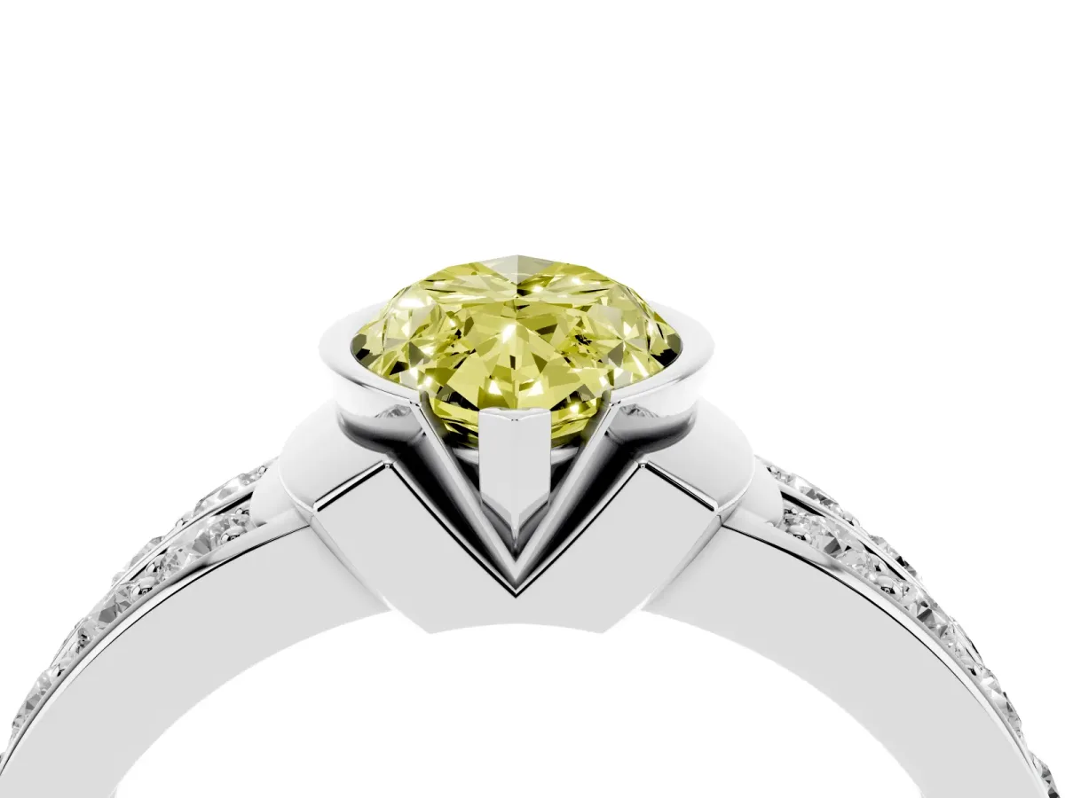 Fancy Yellow Marquise Cut Brilliant Diamond Channel Set Wide Band Ring with Bezel Setting White gold