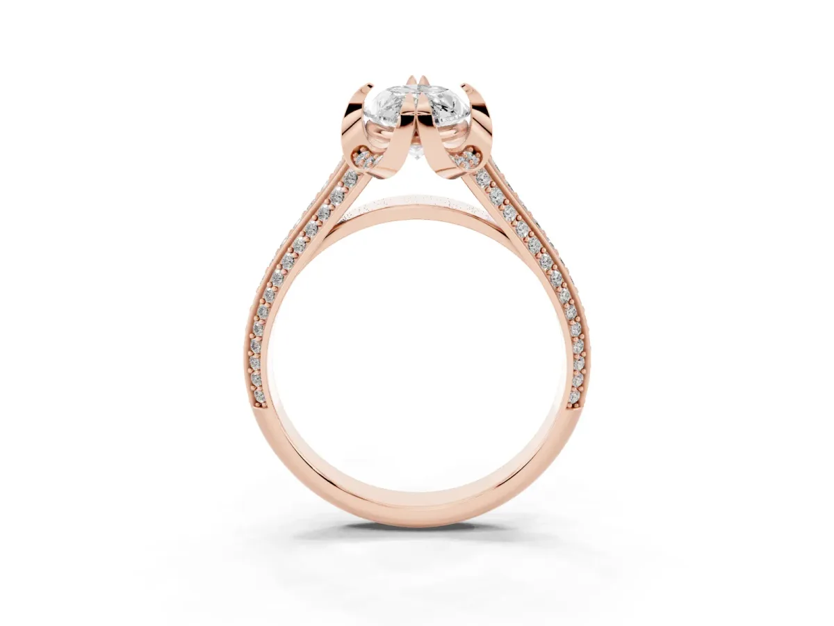 Marquise Cut Solitaire Pave Split Shank Ring with Four-Prong Setting Rose gold