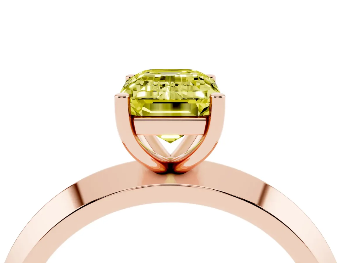 Fancy Yellow Emerald Cut Cut Solitaire Engagement Ring with Flat Band and Four-Prong Setting Rose gold