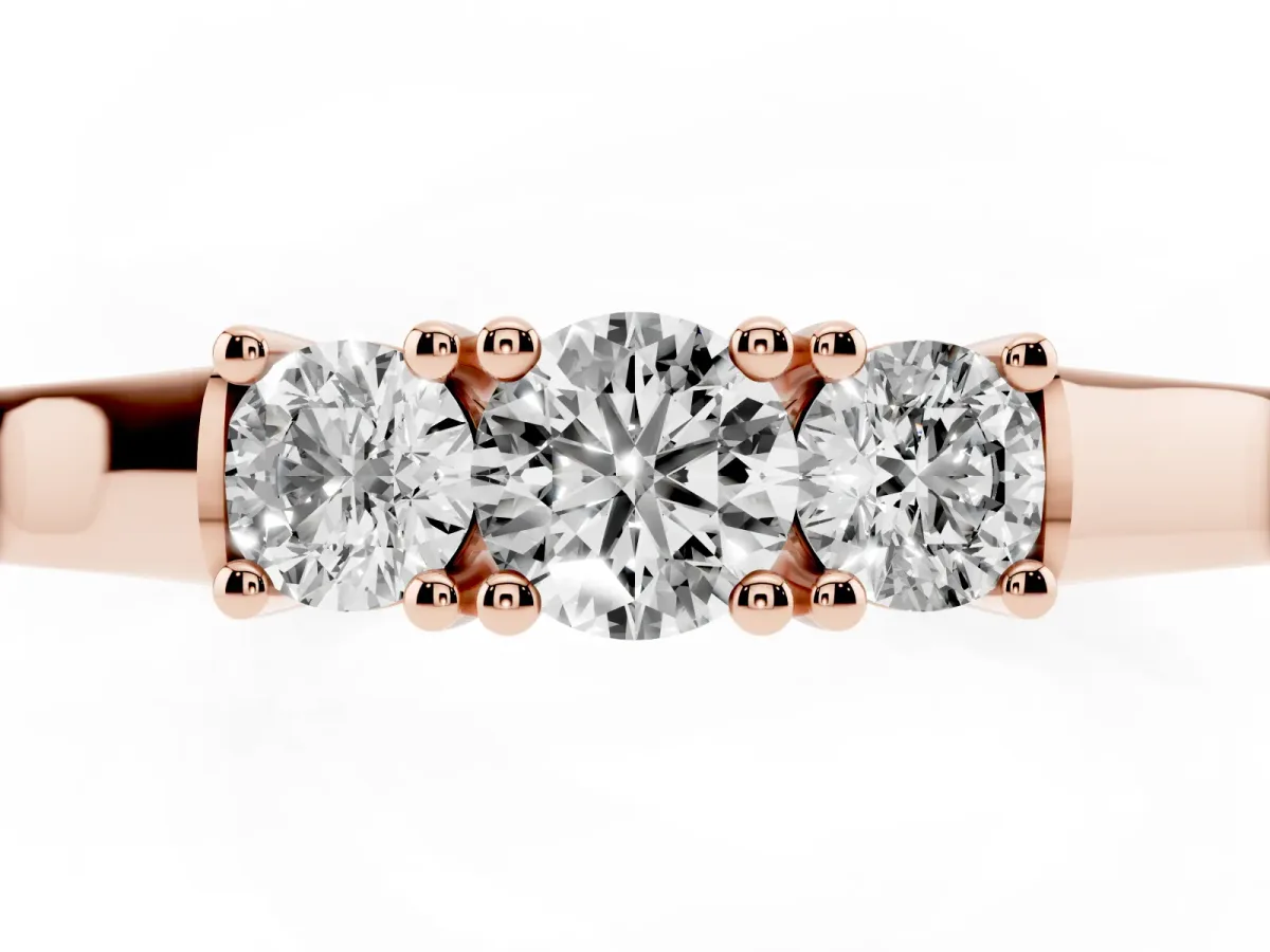 Three-Stone Round Cut Diamond Channel Set Band with Prong Setting Rose gold
