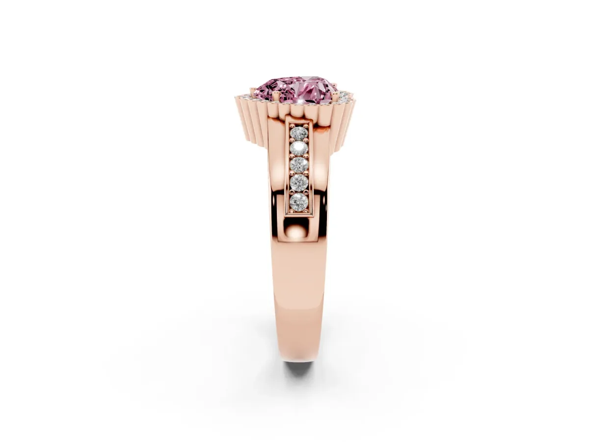 Fancy Pink Heart Cut Cut Halo Pave Band Four-Prong Ring Rose gold
