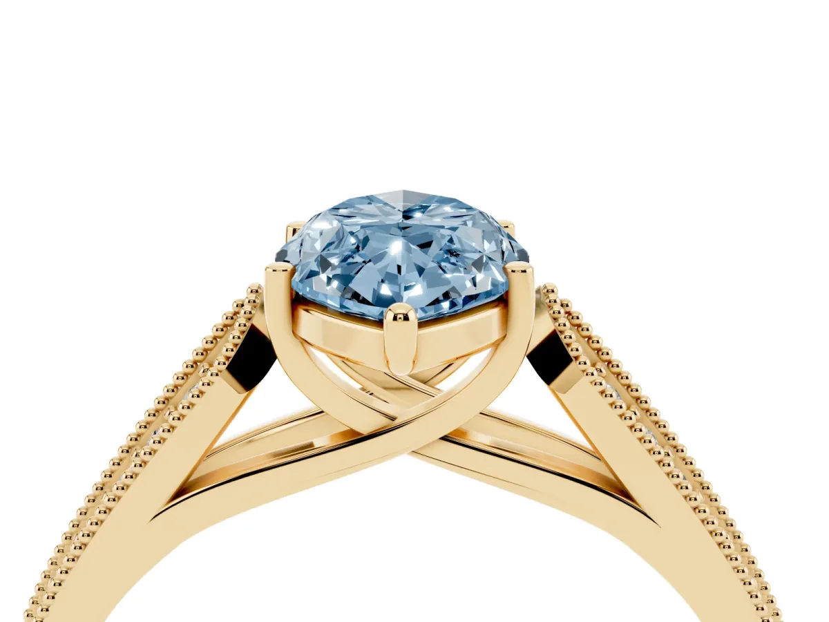 Fancy Blue Marquise Cut Cut Pave Split Shank Engagement Ring with Four-Prong Setting Yellow gold