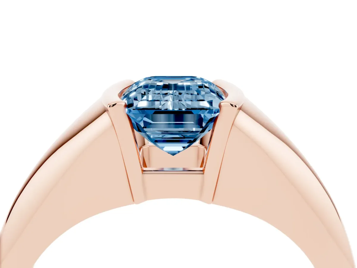 Fancy Blue Emerald Cut Solitaire Tension Set Diamond Ring Rose gold