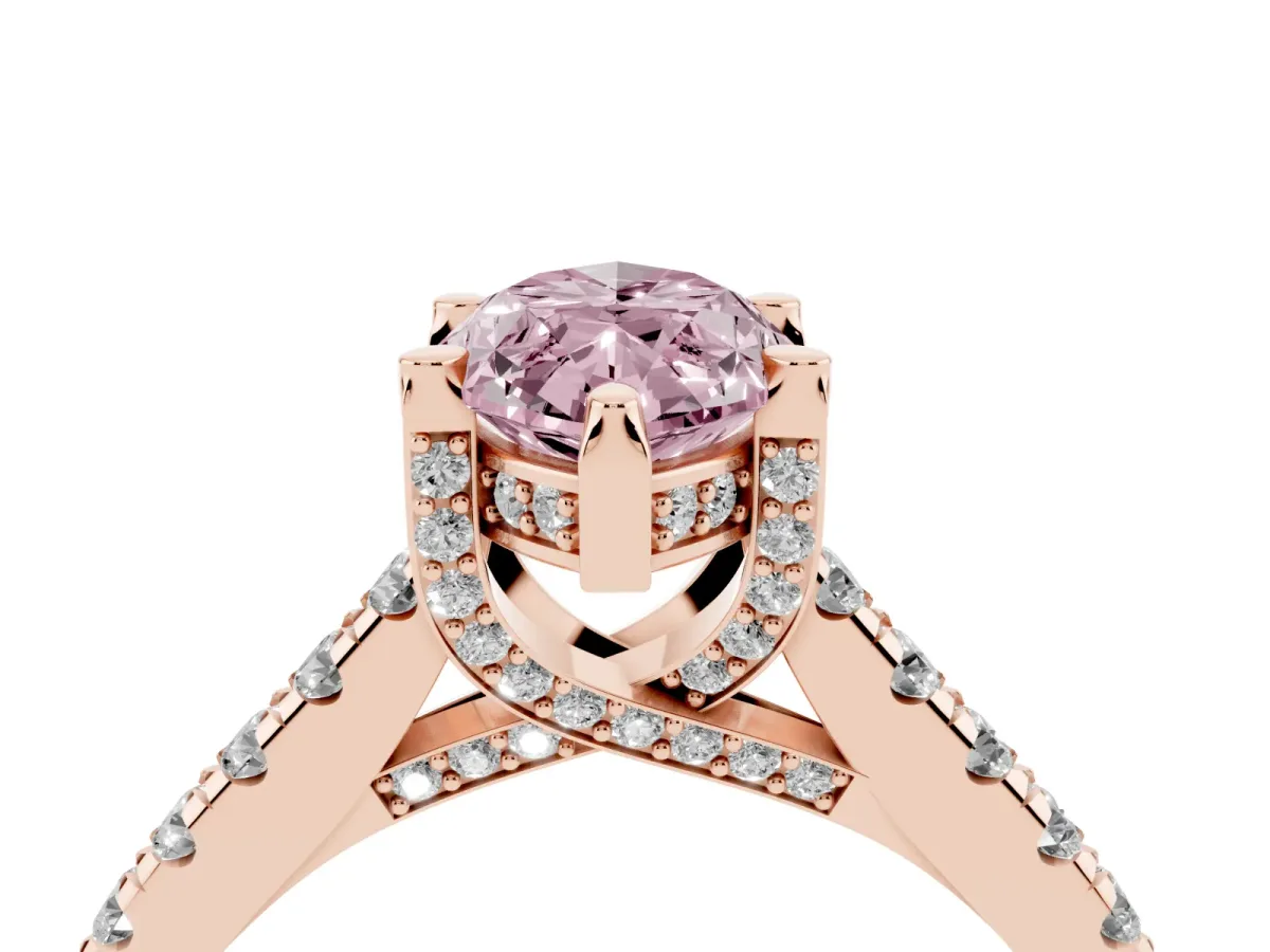 Fancy Pink Marquise Cut Brilliant Diamond Solitaire with Pavé Band and Four-Prong Setting Rose gold