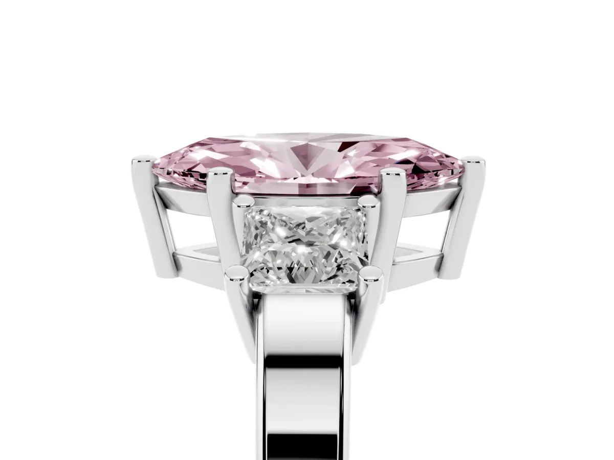 Fancy Pink Three-Stone Marquise Cut Cut Solitaire Ring with Prong Setting Silver