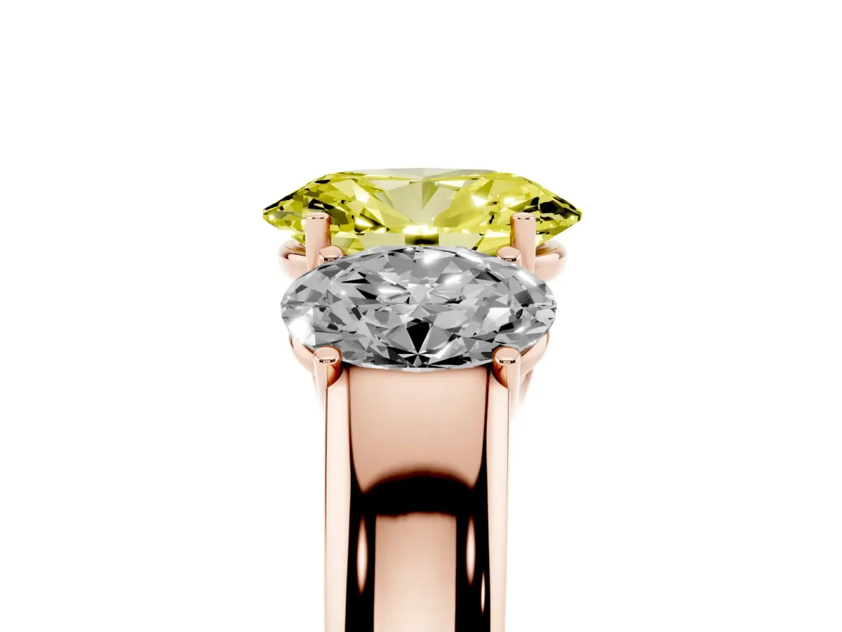 Fancy Yellow Three-Stone Oval Cut Cut Diamond Ring with Prong Setting and Classic Band Rose gold