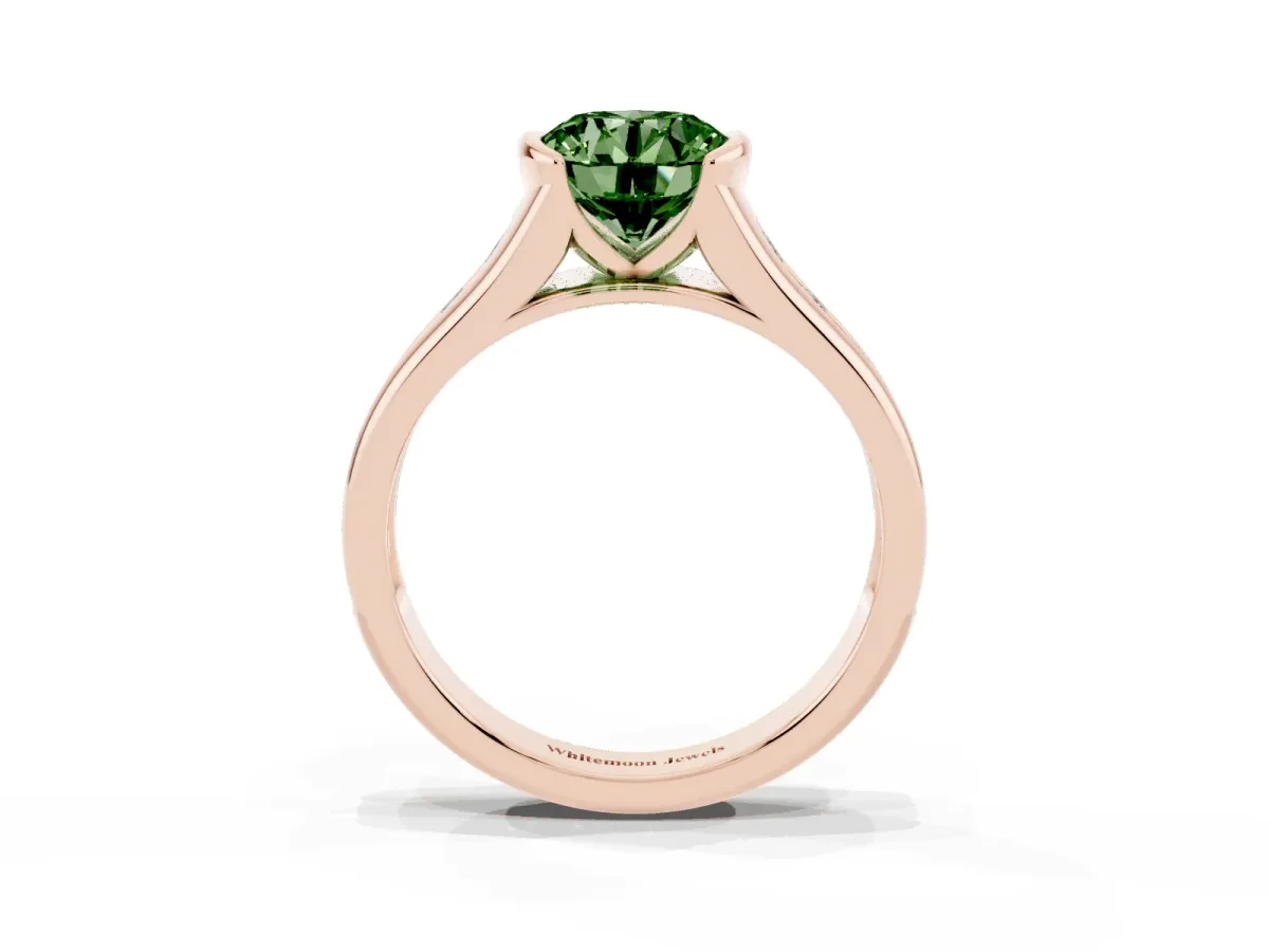 Fancy Green Round Cut Solitaire Bezel-Set Diamond Ring with Channel-Set Band Rose gold