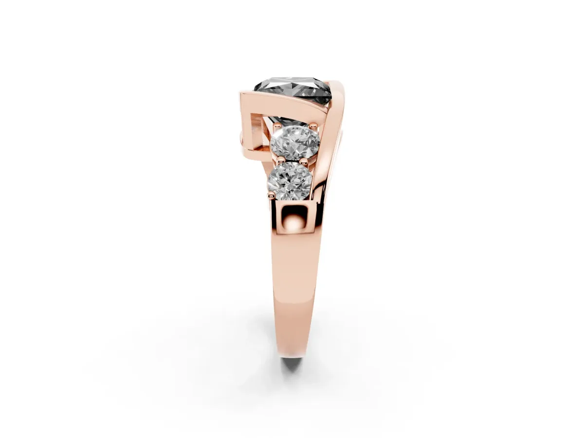 Fancy Black Bezel Set Princess Cut Diamond Bypass Ring with Round Accents Rose gold