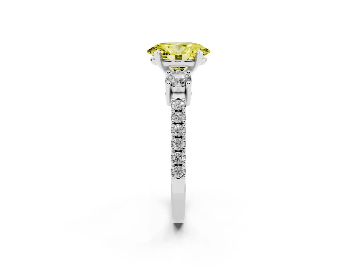 Fancy Yellow Oval Cut Three-Stone Diamond Pavé Band with Prong Setting Platinum