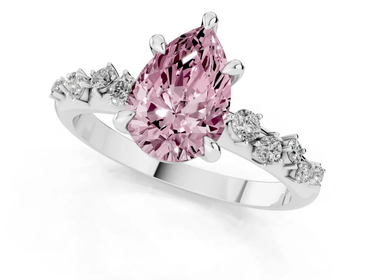 Fancy Pink Pear Cut Cut Diamond Vine Band with Four-Prong Setting Platinum