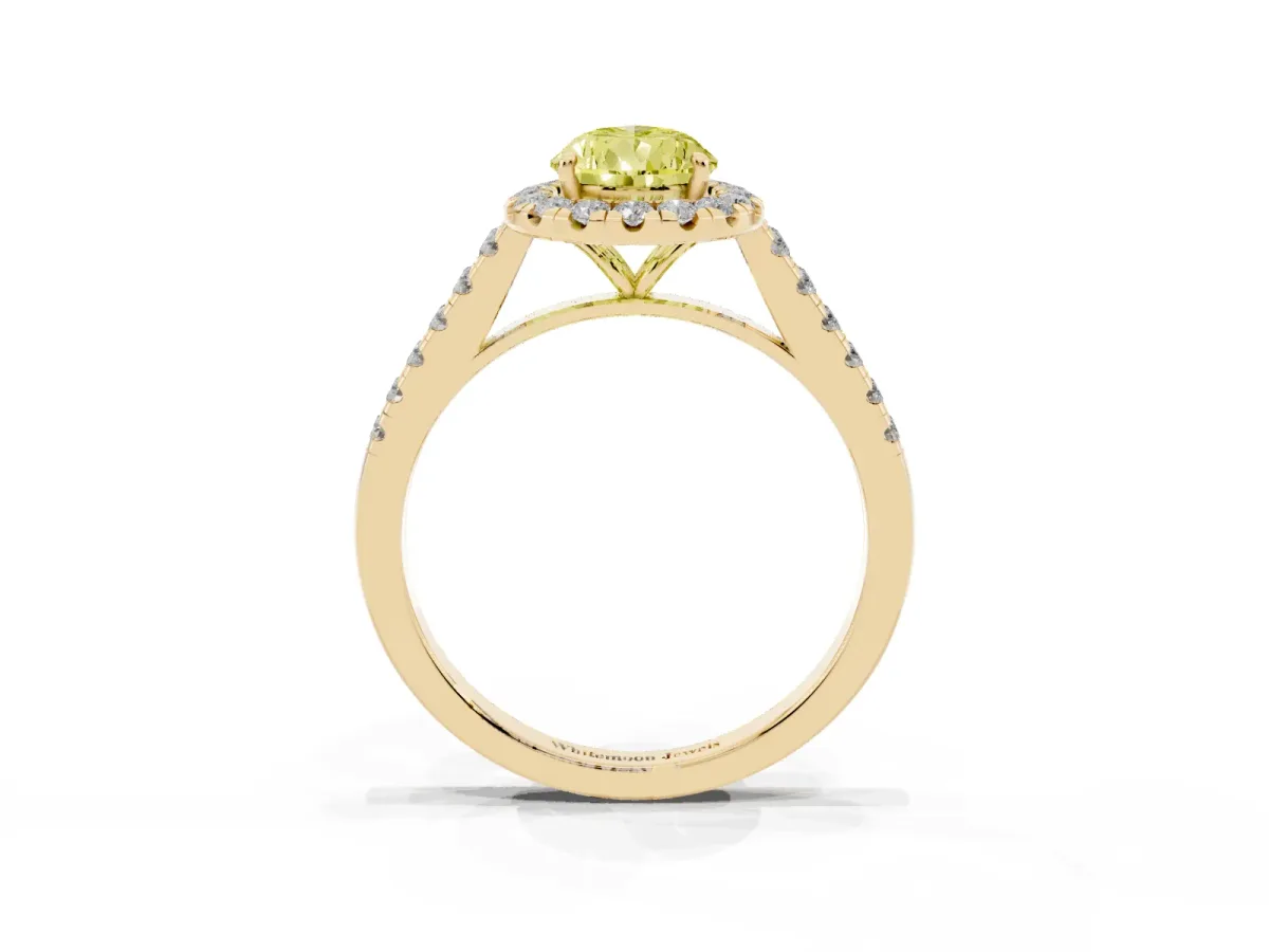 Fancy Yellow Pear Cut Halo Pave Diamond Engagement Ring with Four-Prong Setting Yellow gold