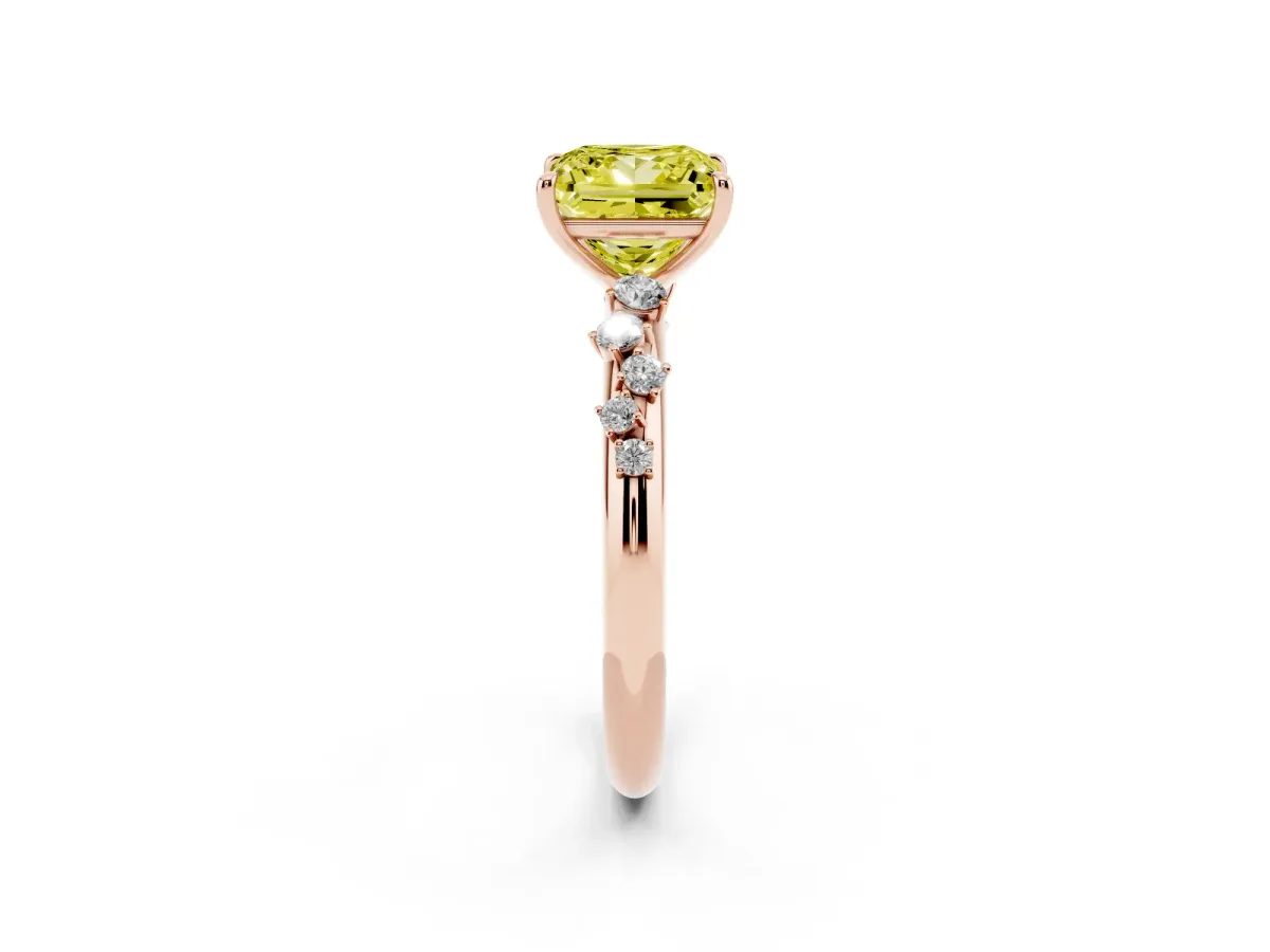 Fancy Yellow Princess Cut Diamond Cluster Prong-Set Solitaire Ring Rose gold