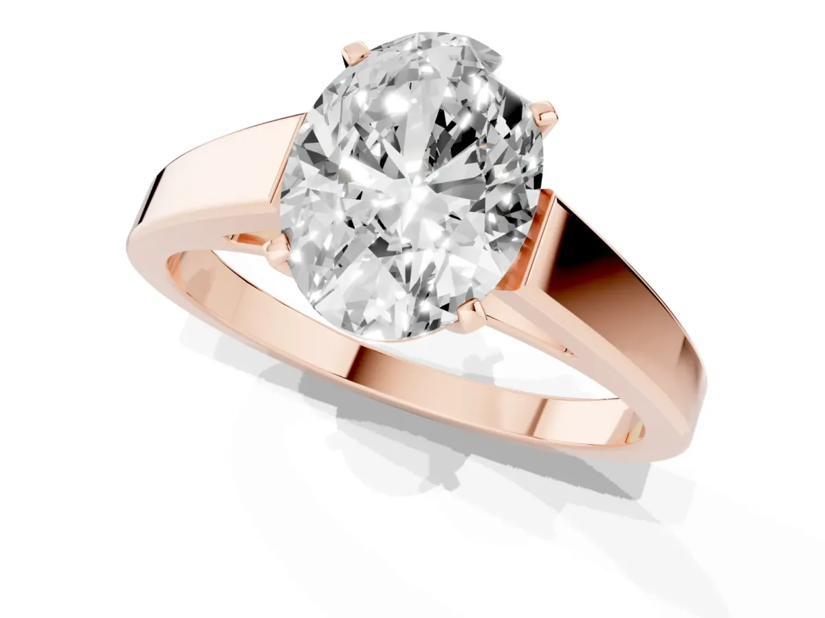Oval Cut Solitaire Engagement Ring with Four-Prong Setting and Tapered Band Rose gold