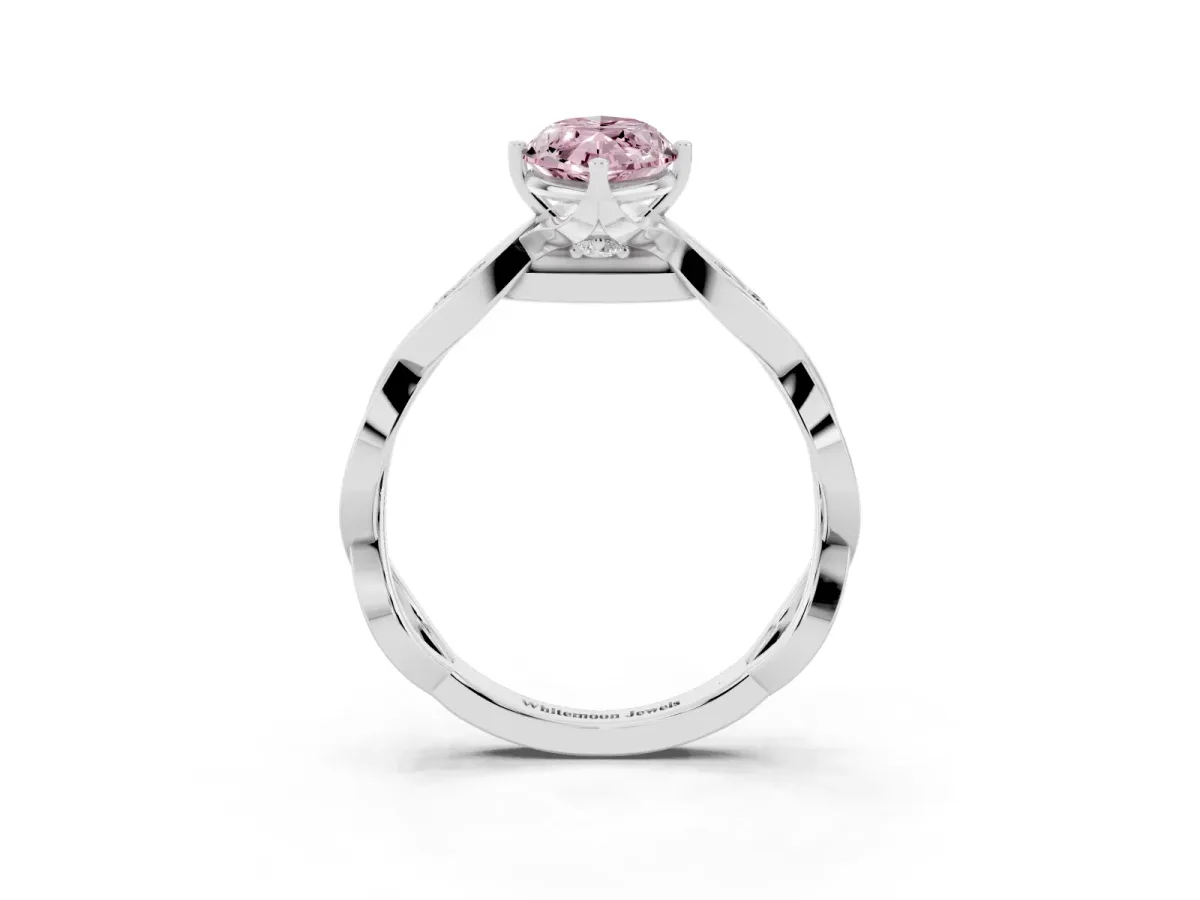 Fancy Pink Marquise Cut Solitaire Twist Band with Leaf Prong Setting Silver