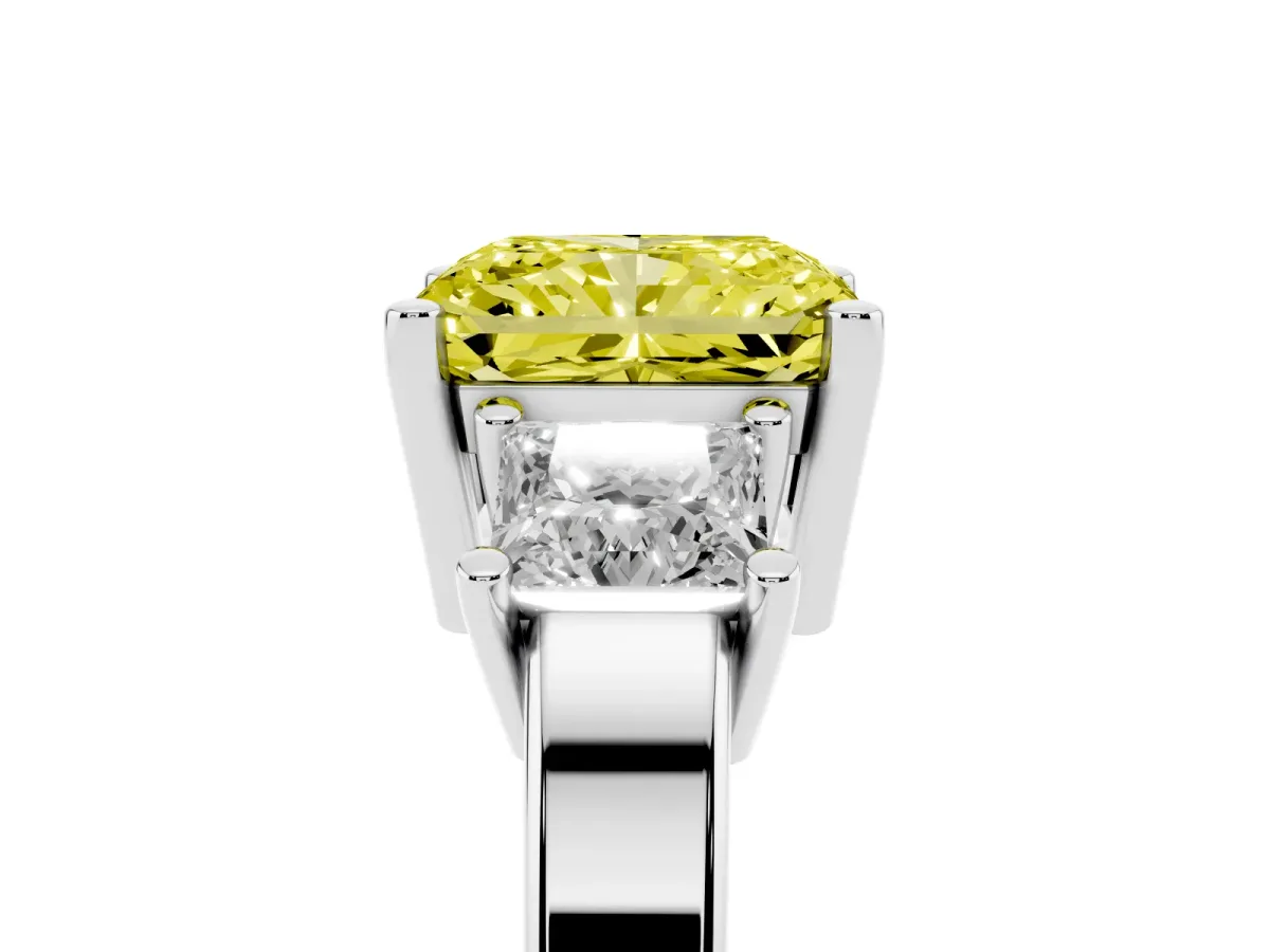 Fancy Yellow Three-Stone Radiant Cut Cut Solitaire Ring with Prong Setting Silver