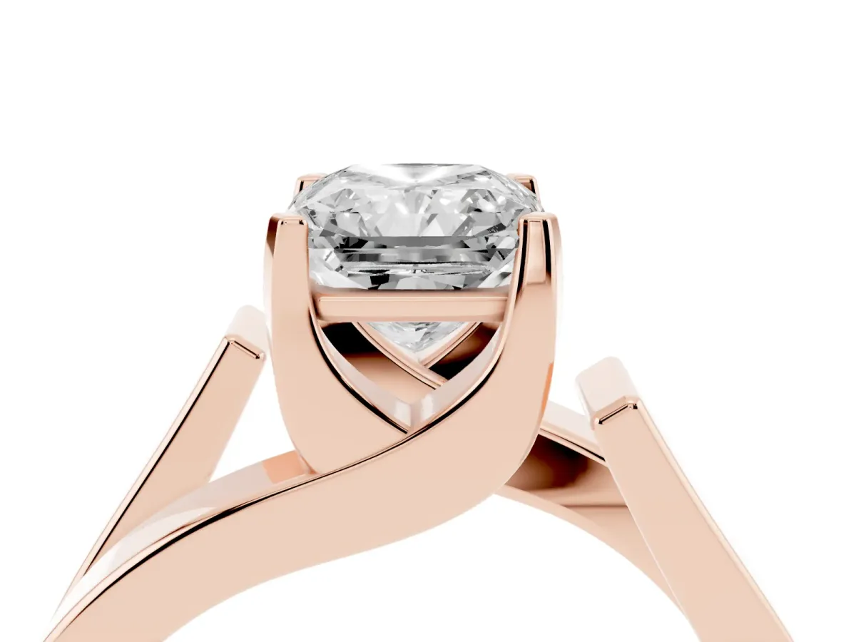 Modern Tension Set Radiant Cut Diamond Solitaire Wide Band Ring Rose gold