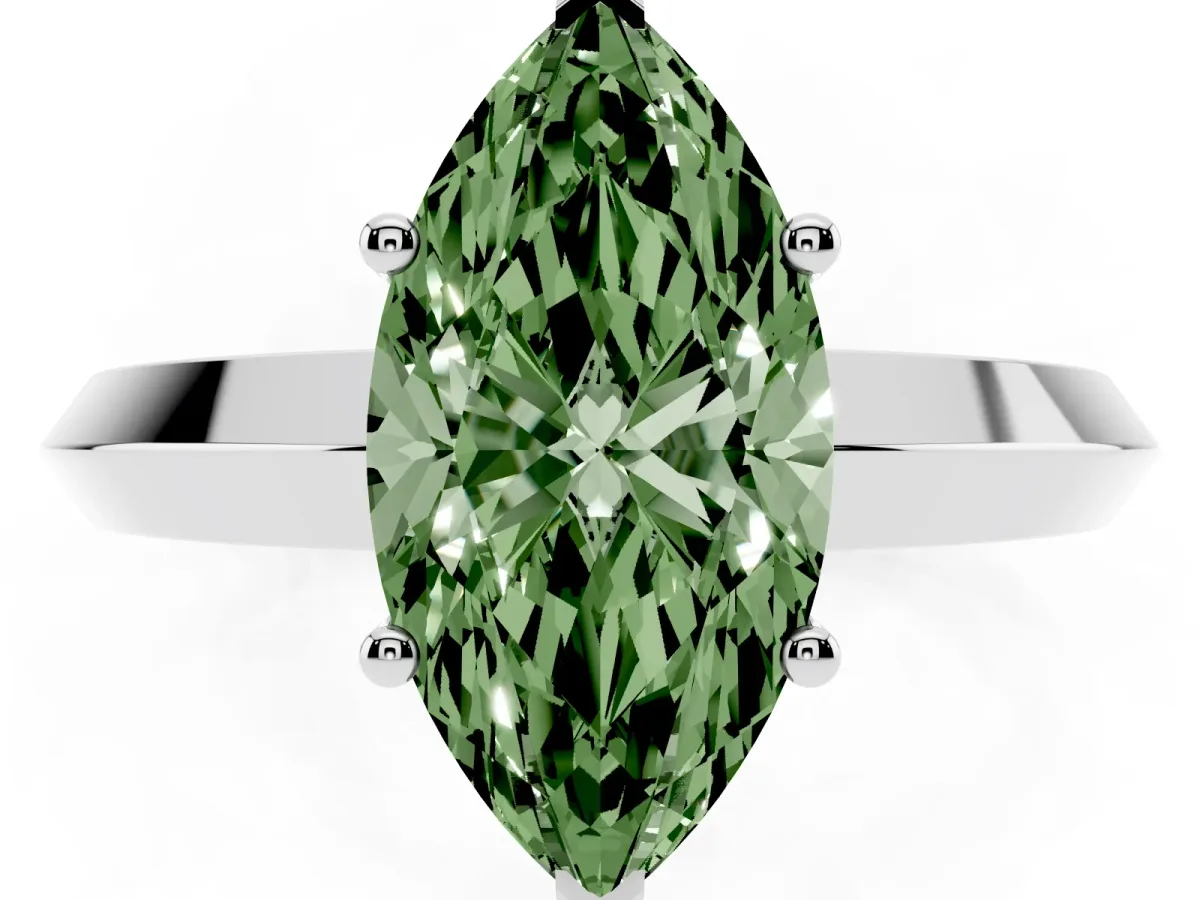 Fancy Green Marquise Cut Cut Solitaire Engagement Ring with Flat Band and Four-Prong Setting Silver