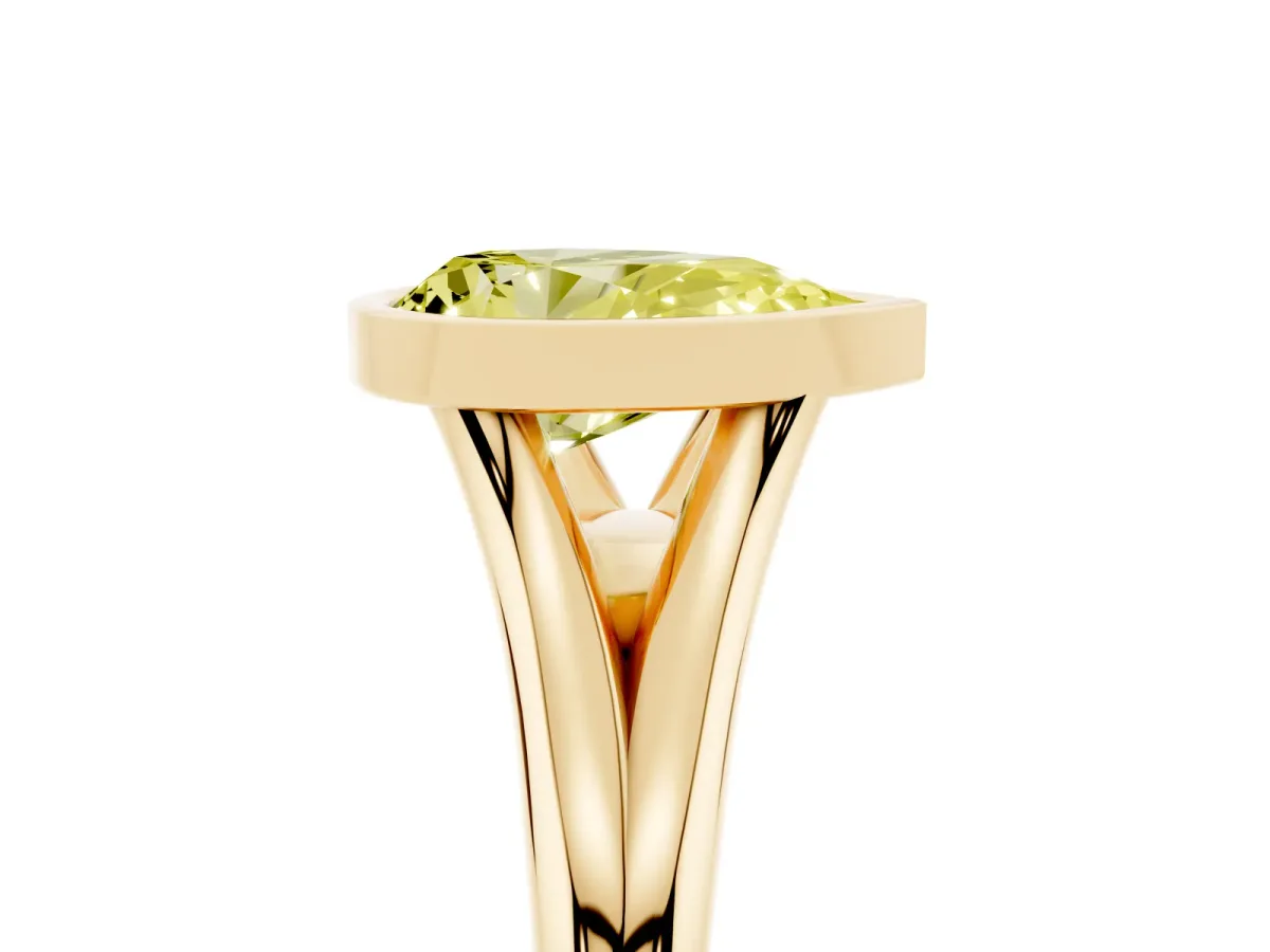 Fancy Yellow Bezel Set Pear Cut Cut Solitaire Ring with Tapered Band Yellow gold