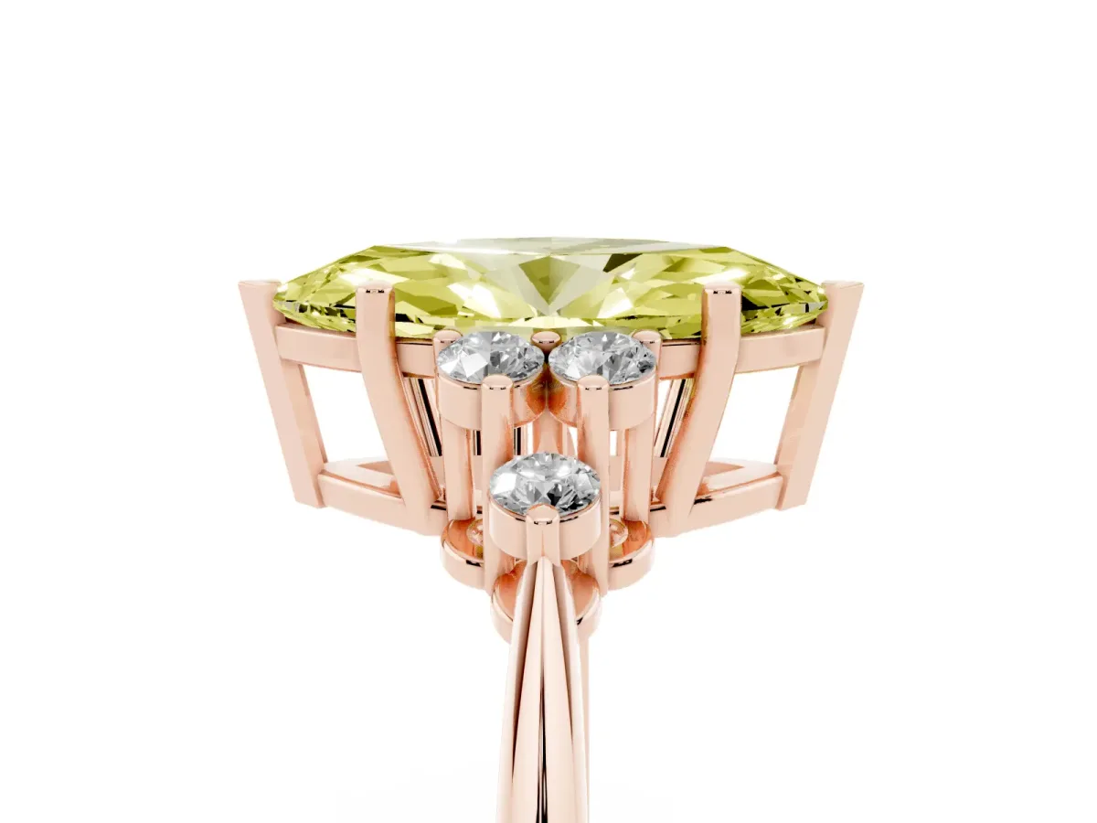 Fancy Yellow Marquise Cut Cut Diamond Cluster Ring with Solitaire Band and Four-Prong Setting Rose gold