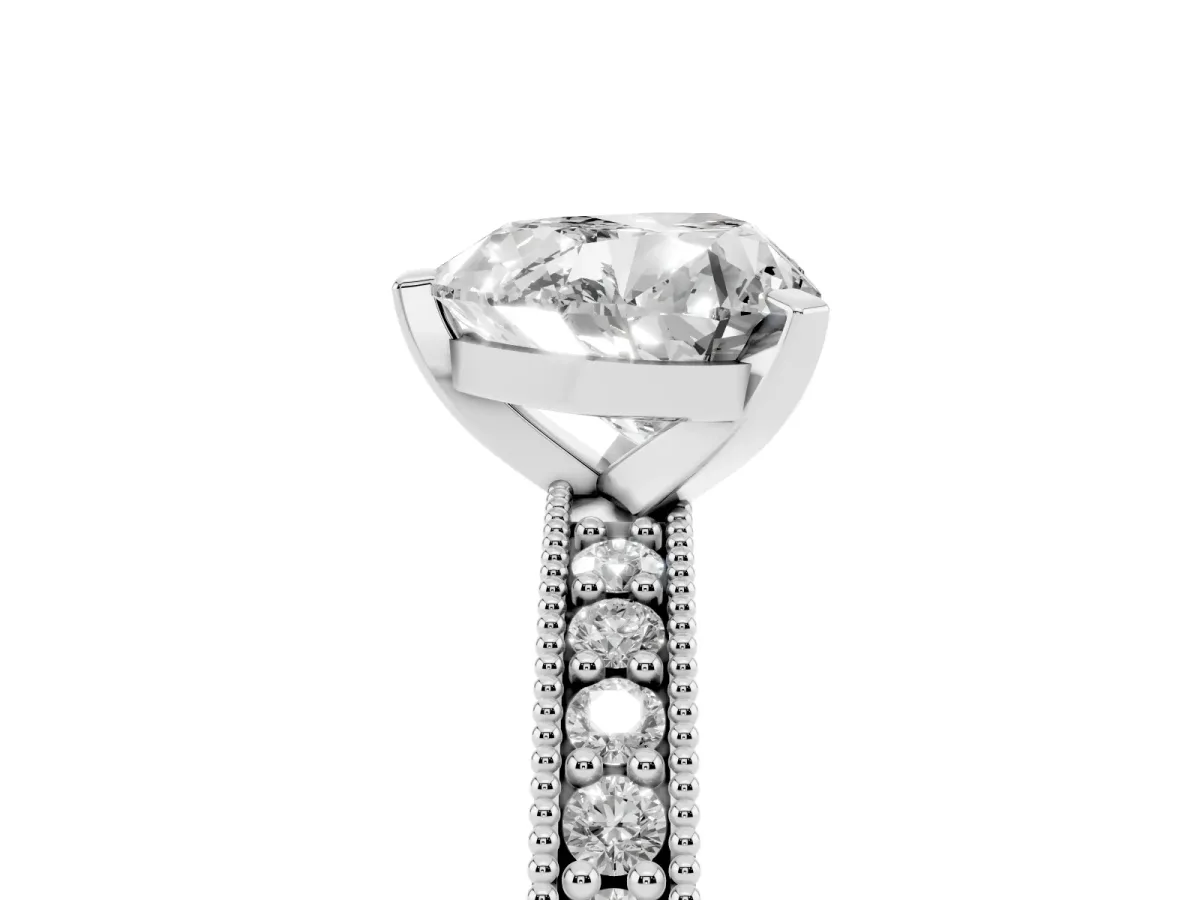 Heart Cut Diamond Milgrain Pavé Engagement Ring with Four-Prong Setting Platinum