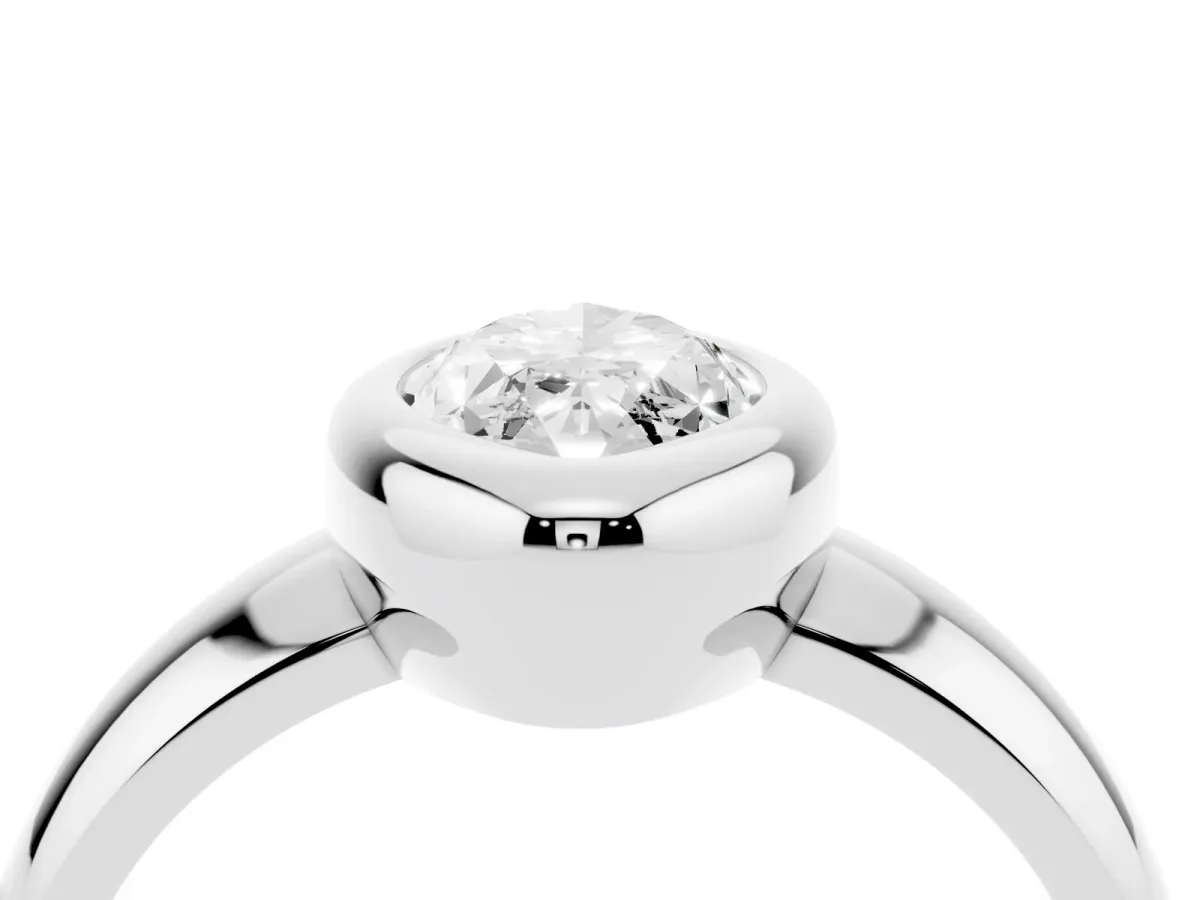 Bezel Set Marquise Cut Solitaire Ring with Wide Band White gold