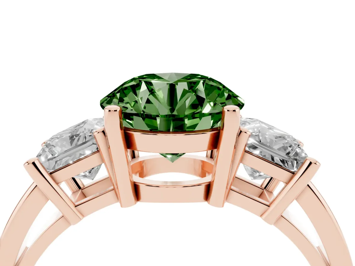 Fancy Green Three-Stone Round Cut Cut Solitaire Ring with Prong Setting Rose gold