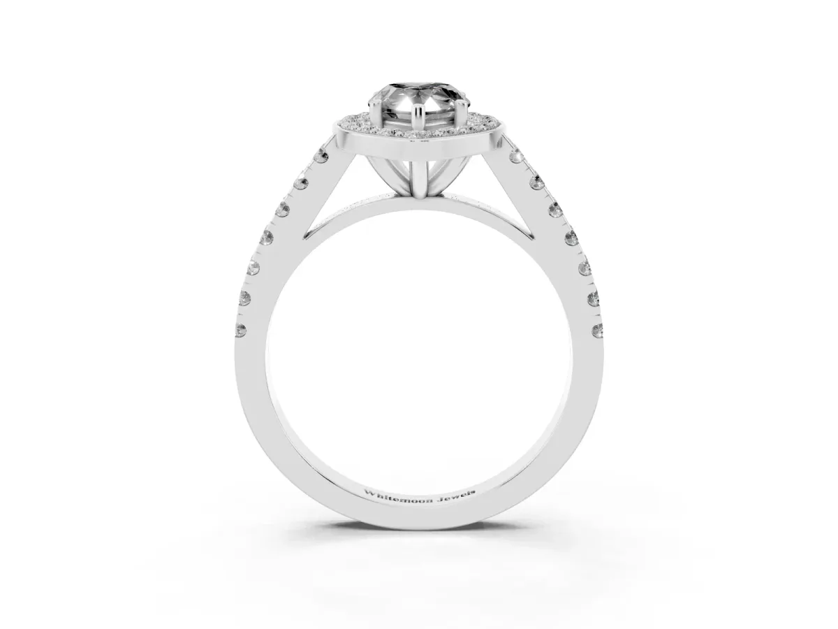 Fancy Black Pear Cut Diamond Halo Ring with Round Pavé Split Shank and Prong Setting Platinum