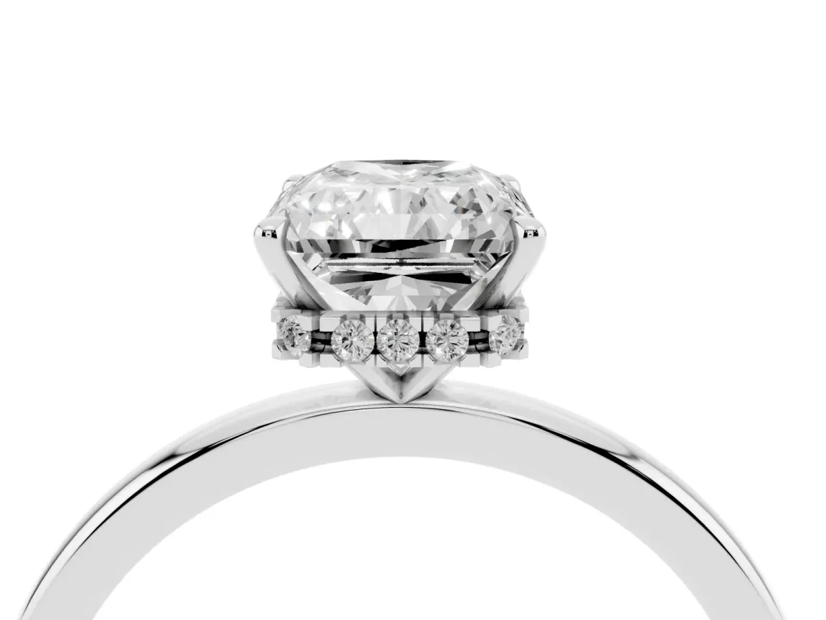 Radiant Cut Solitaire Engagement Ring with Cathedral Band and Four-Prong Setting White gold