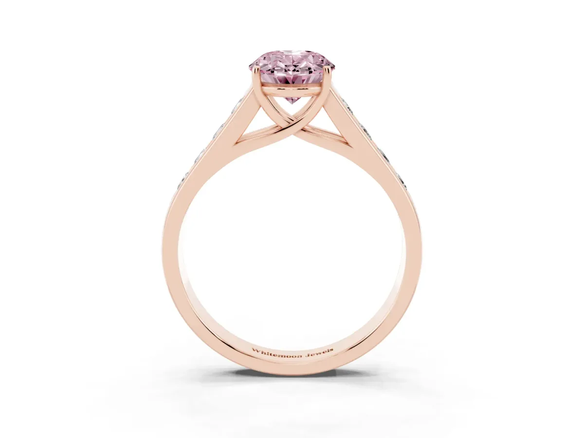 Fancy Pink Oval Cut Brilliant Channel-Set Solitaire Ring with Four-Prong Setting Rose gold