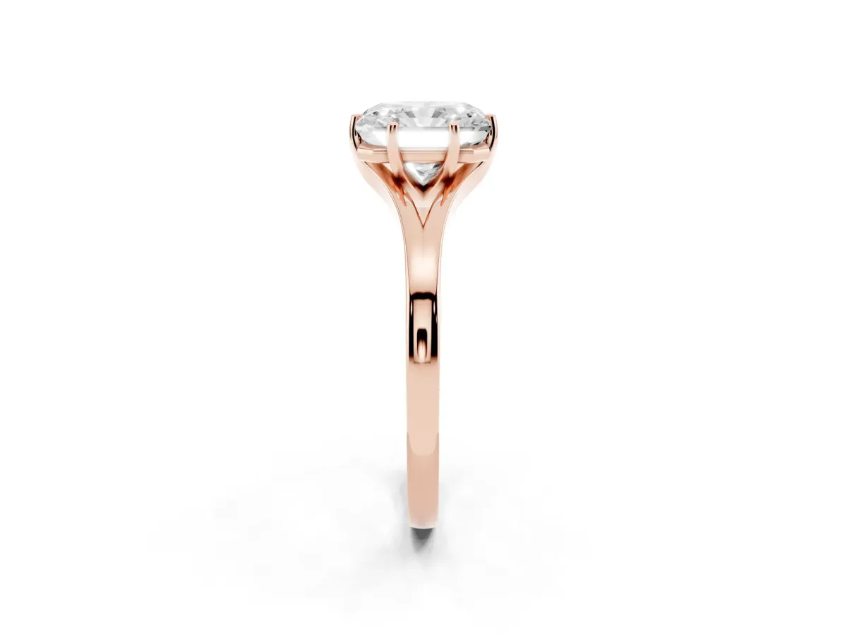 Radiant Cut Solitaire Diamond Ring with Six-Prong Setting and Tapered Band Rose gold
