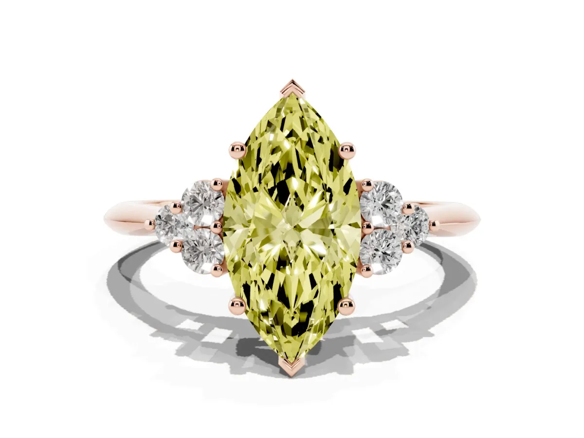 Fancy Yellow Marquise Cut Cut Diamond Cluster Ring with Solitaire Band and Four-Prong Setting Rose gold