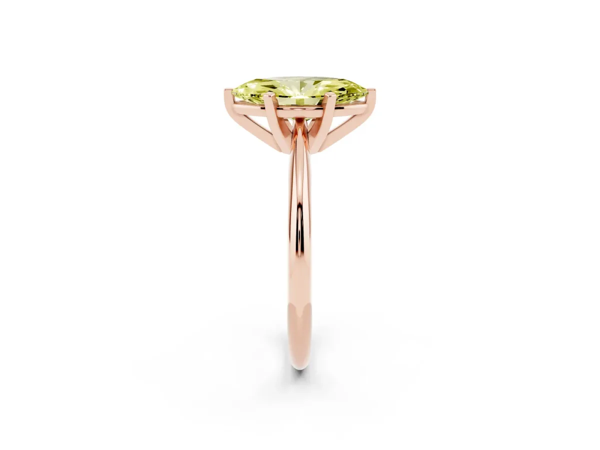 Fancy Yellow Marquise Cut Cut Solitaire Ring with Four-Prong Setting on a Classic Band Rose gold