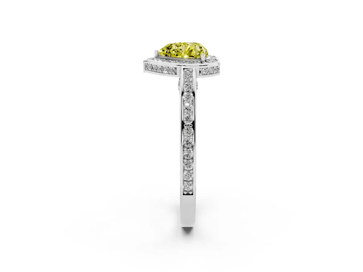 Fancy Yellow Heart Cut Cut Halo Pave Split Shank Prong Setting Ring Platinum