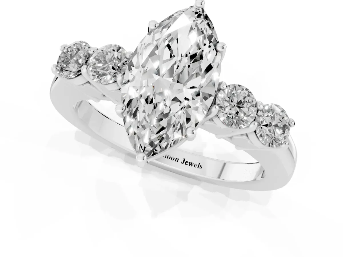 Marquise Cut Cut Diamond Five-Stone Prong Set White Gold Ring White gold