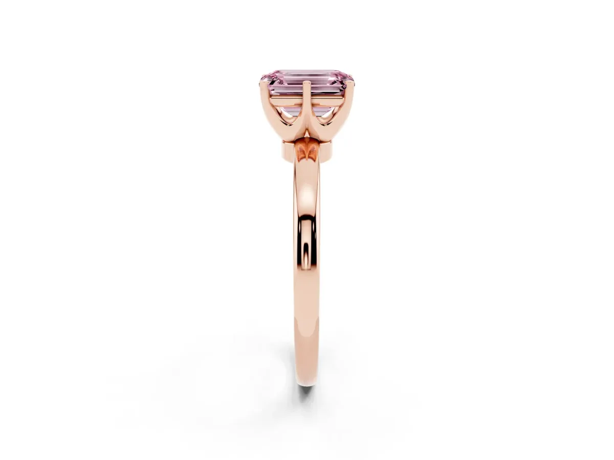 Fancy Pink Emerald Cut Solitaire Diamond Ring with Six-Prong Setting on a Classic Band Rose gold