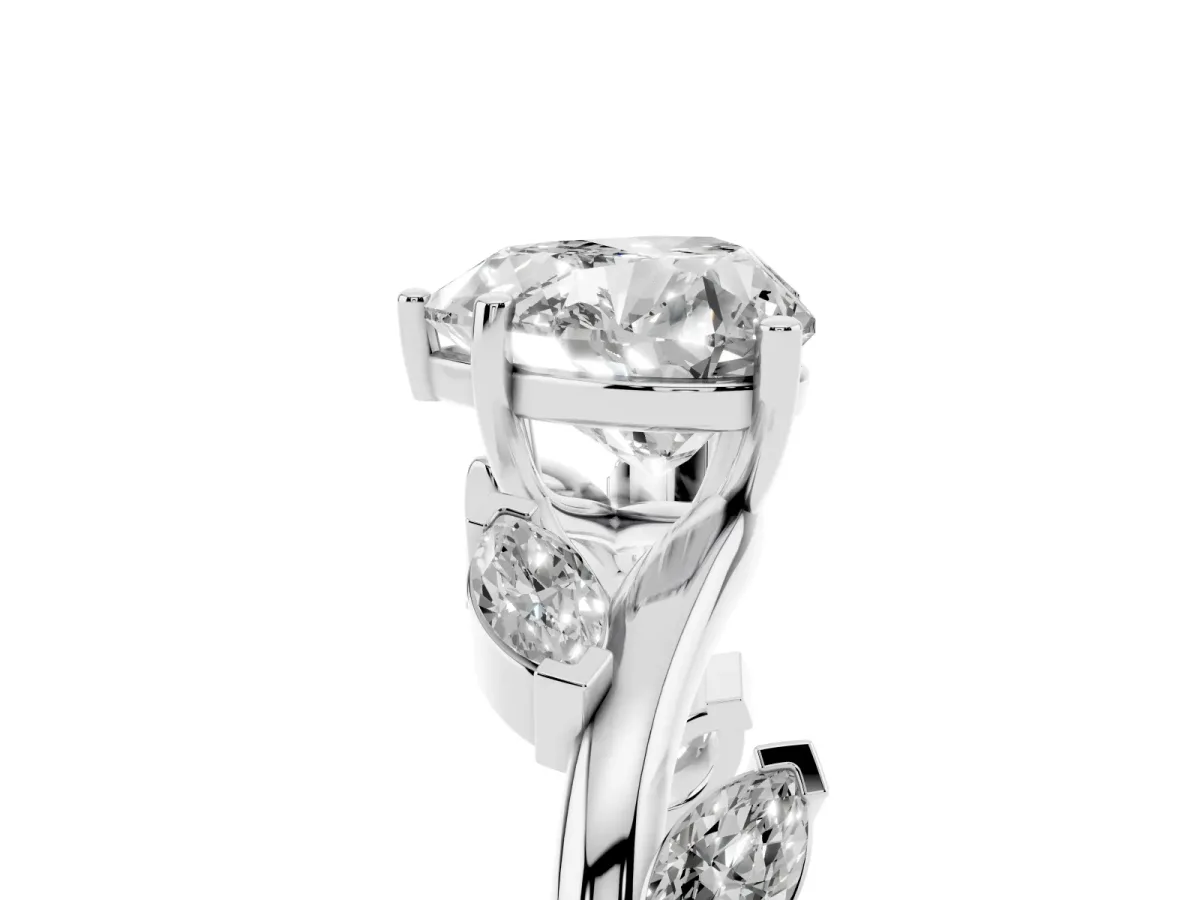 Heart Cut Solitaire Twisted Band Marquise Accent Prong Setting Ring White gold