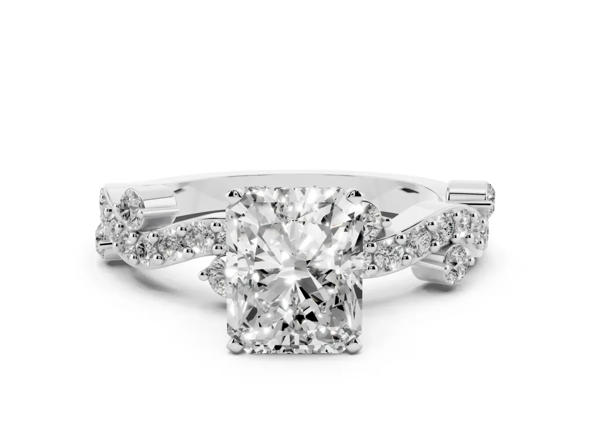 Radiant Cut Cut Solitaire Diamond Twisted Band with Pave Setting Platinum