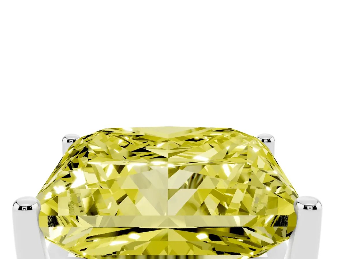 Fancy Yellow Princess Cut Cut Diamond Solitaire Engagement Ring with Tapered Plain Band and Four-Prong Setting Silver