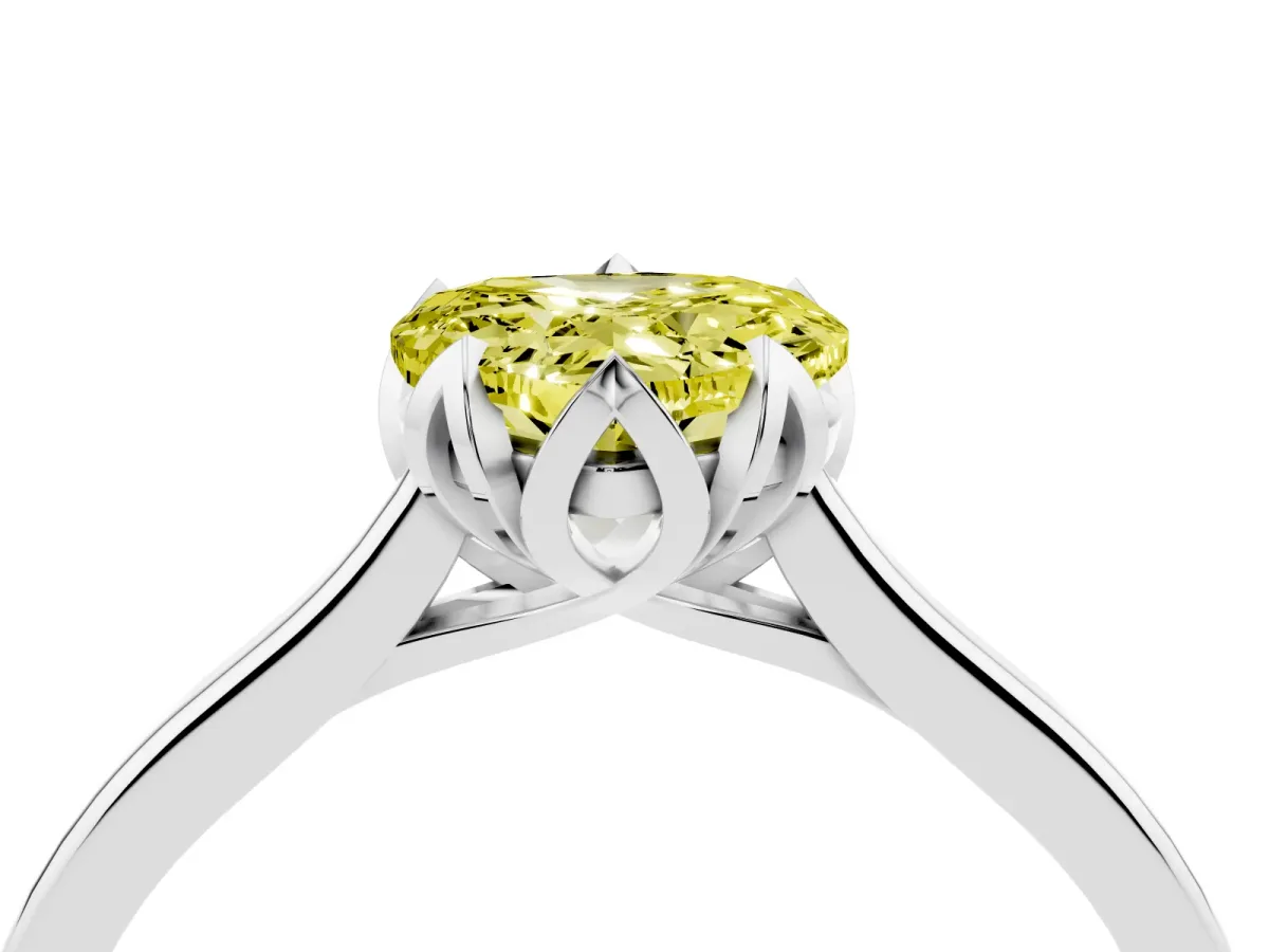 Fancy Yellow Heart Cut Diamond Solitaire Ring with Flower Prong Setting and Classic Band Silver