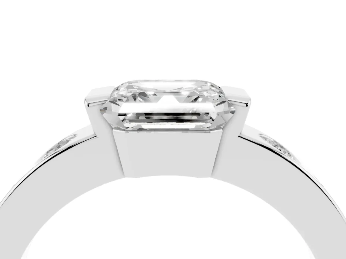 Asscher Cut Brilliant Channel-Set Diamond Ring with Bezel Prong Setting Silver