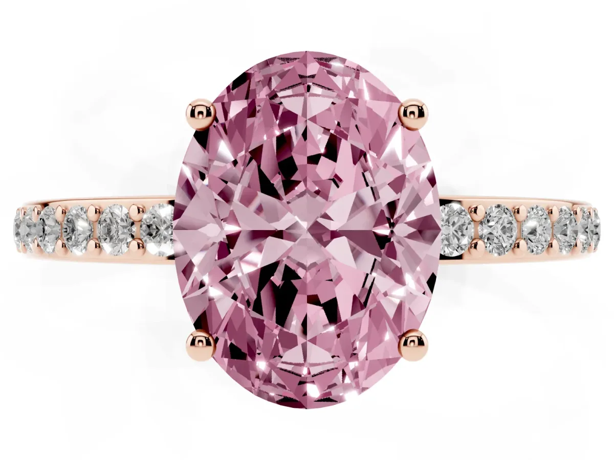 Fancy Pink Oval Cut Cut Diamond Pavé Band Ring with Four-Prong Setting Rose gold