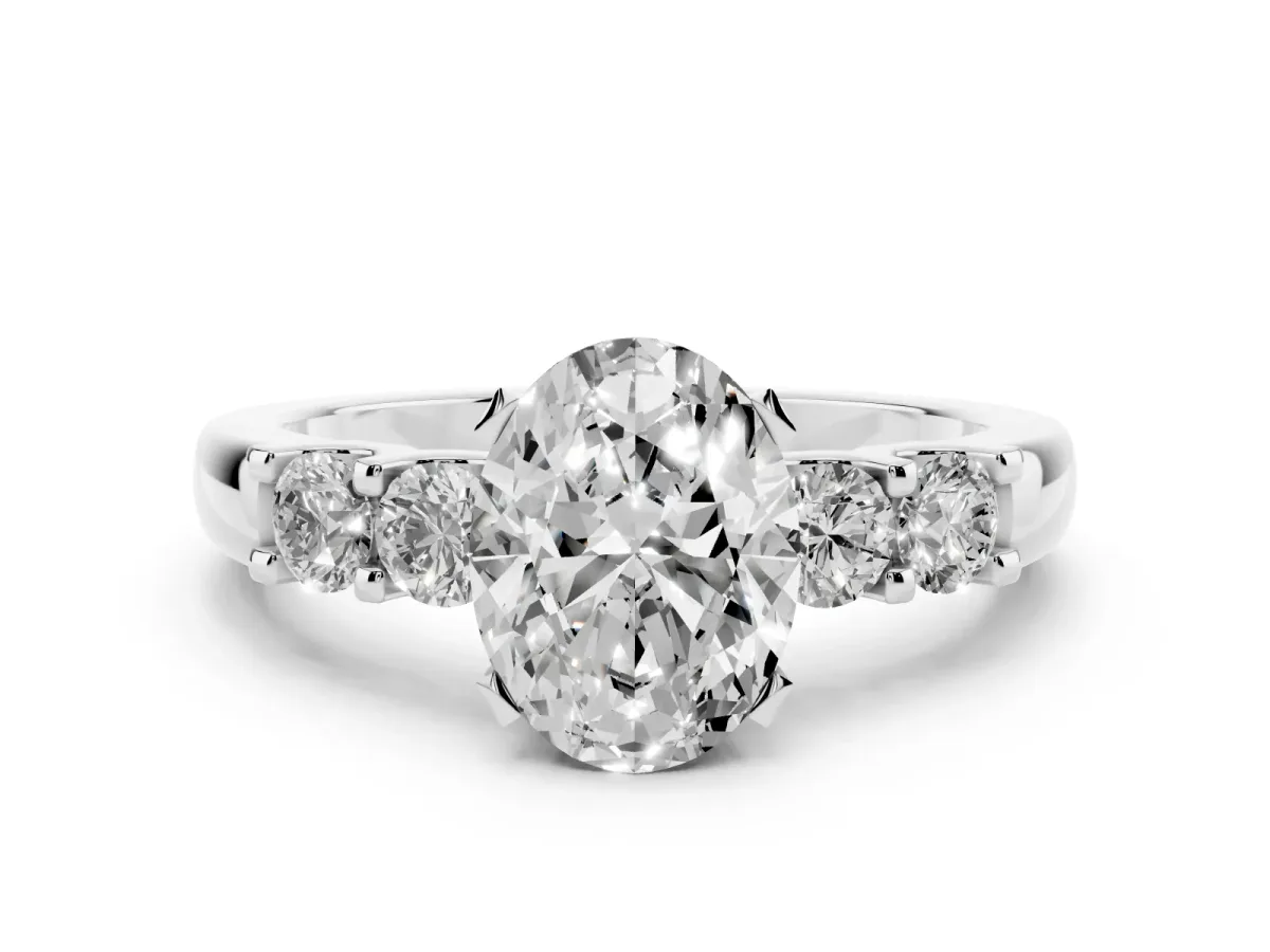 Oval Cut Brilliant Cut Diamond Five-Stone Prong Set Engagement Ring with Channel Band Silver