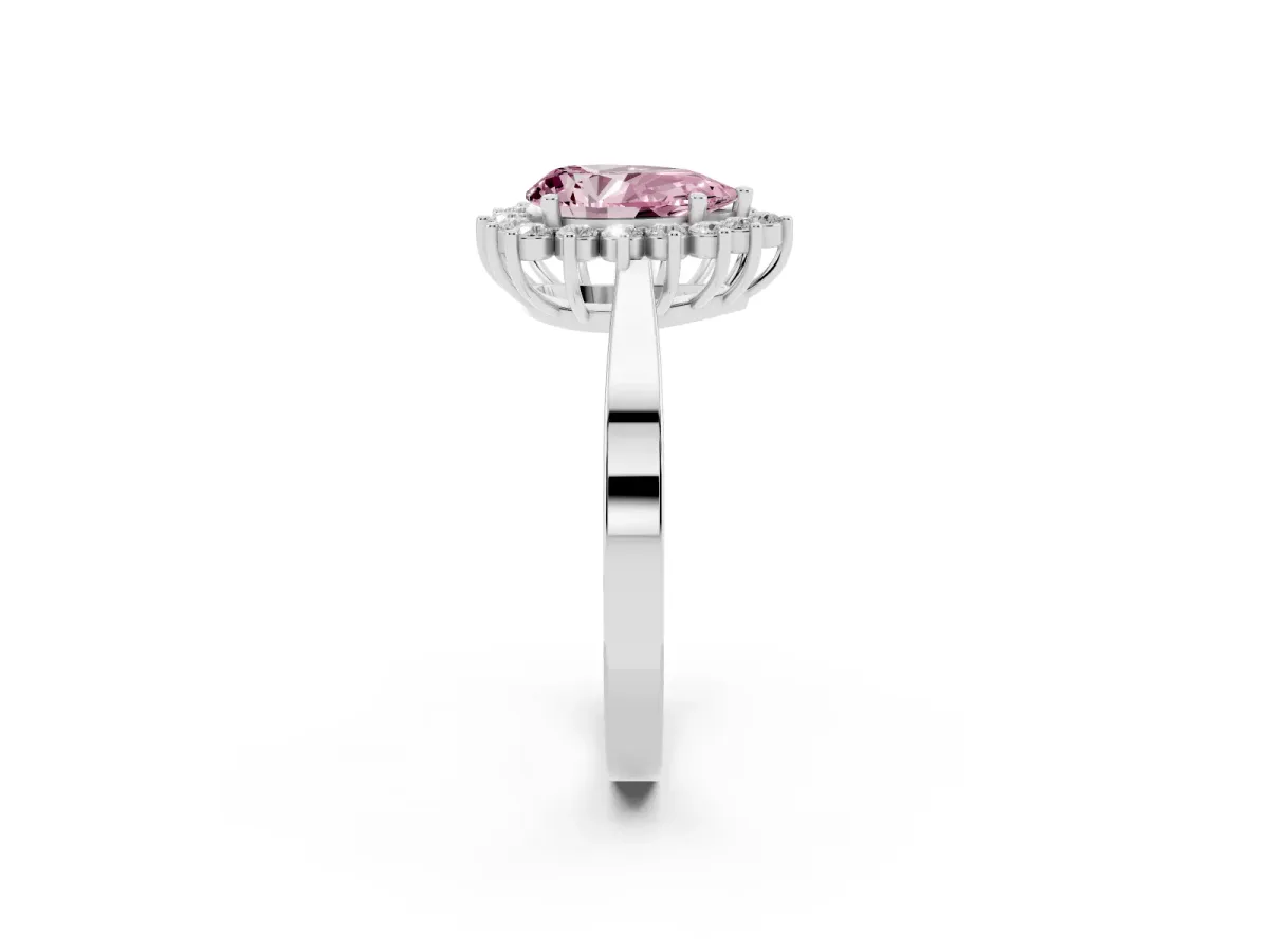 Fancy Pink Pear Cut Cut Diamond Halo Ring with Round Brilliant Halo and Solitaire Band White gold